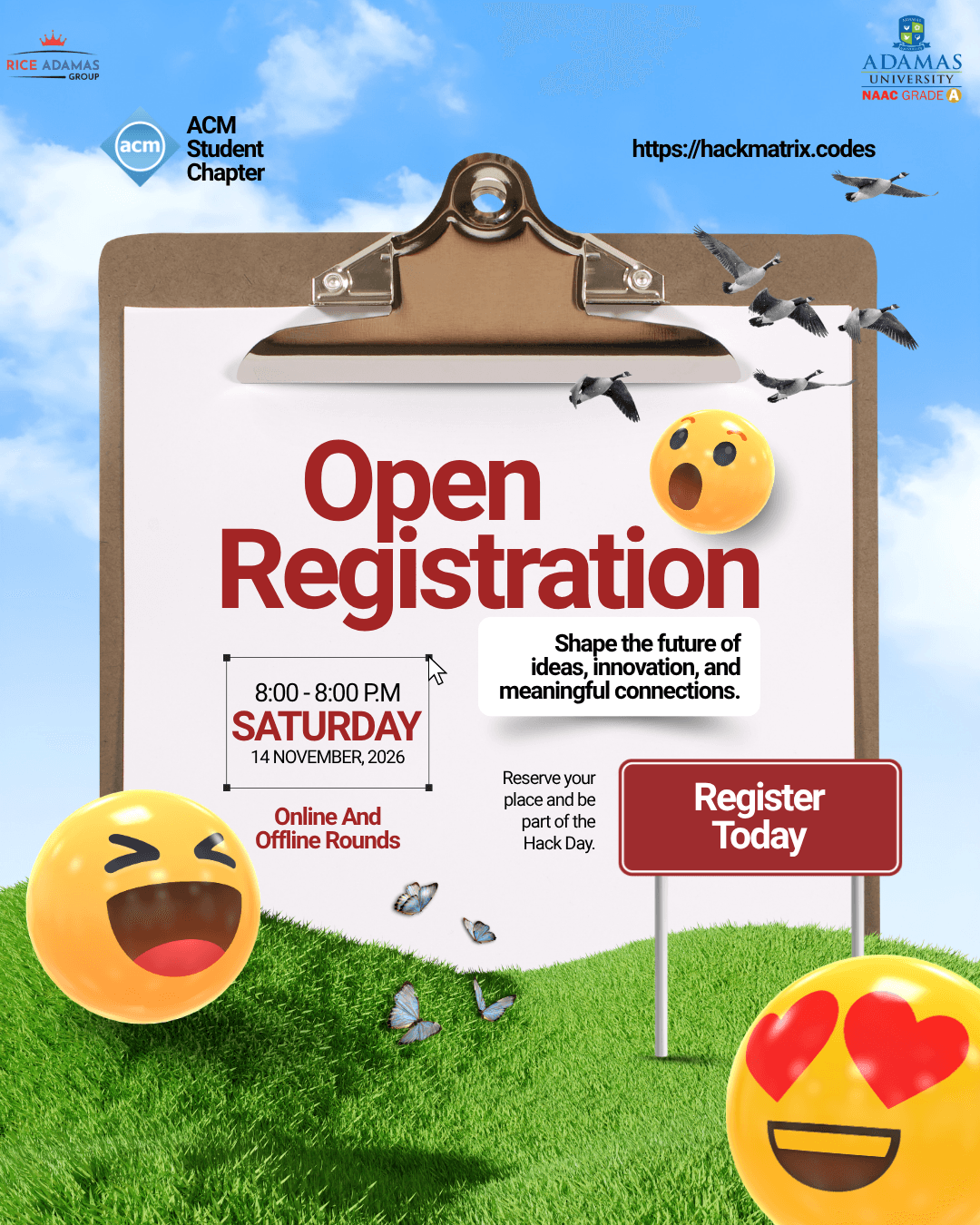 Open Registration poster: Saturday 14 November 2026, 8:00 AM to 8:00 PM, online and offline rounds.